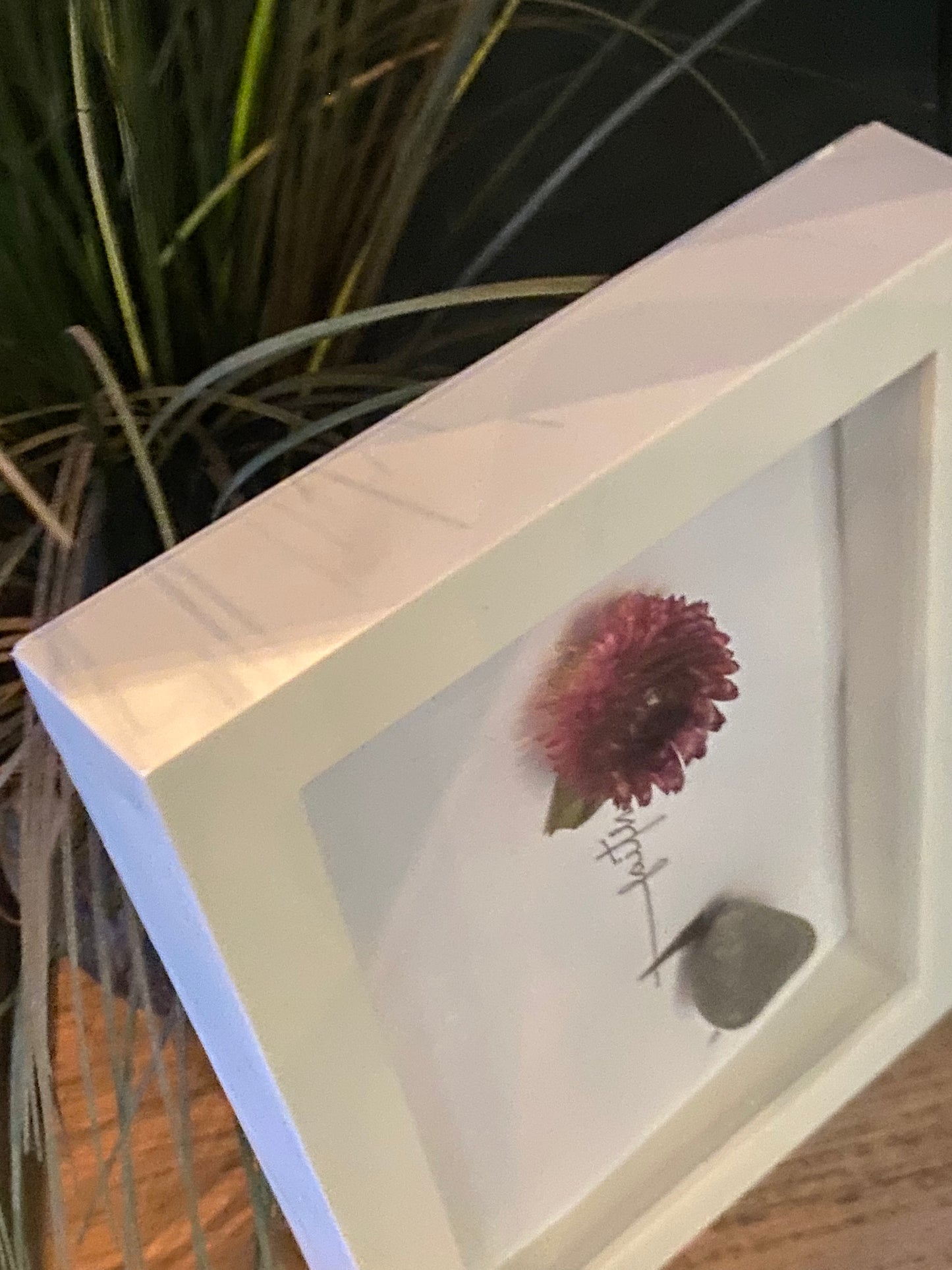 “Faith” (deep purple flower) Shadow Box Art