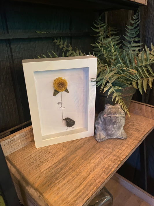 “Faith” (yellow wildflower) Shadow Box Art
