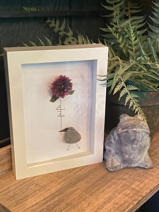 “Faith” (deep purple flower) Shadow Box Art