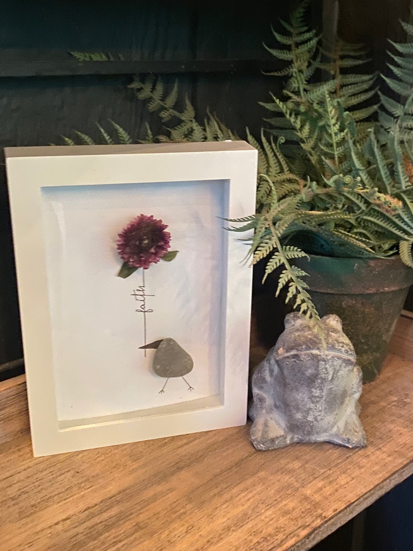 “Faith” (deep purple flower) Shadow Box Art