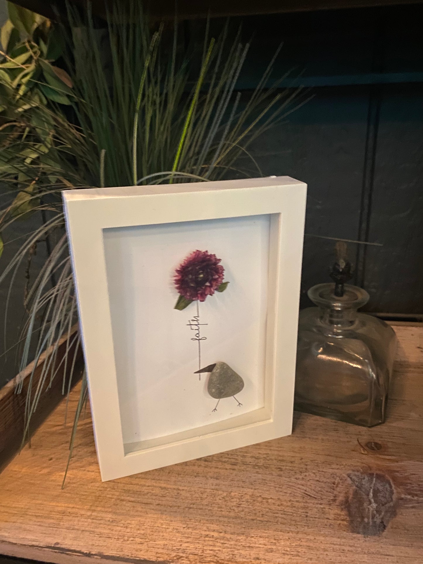 “Faith” (deep purple flower) Shadow Box Art