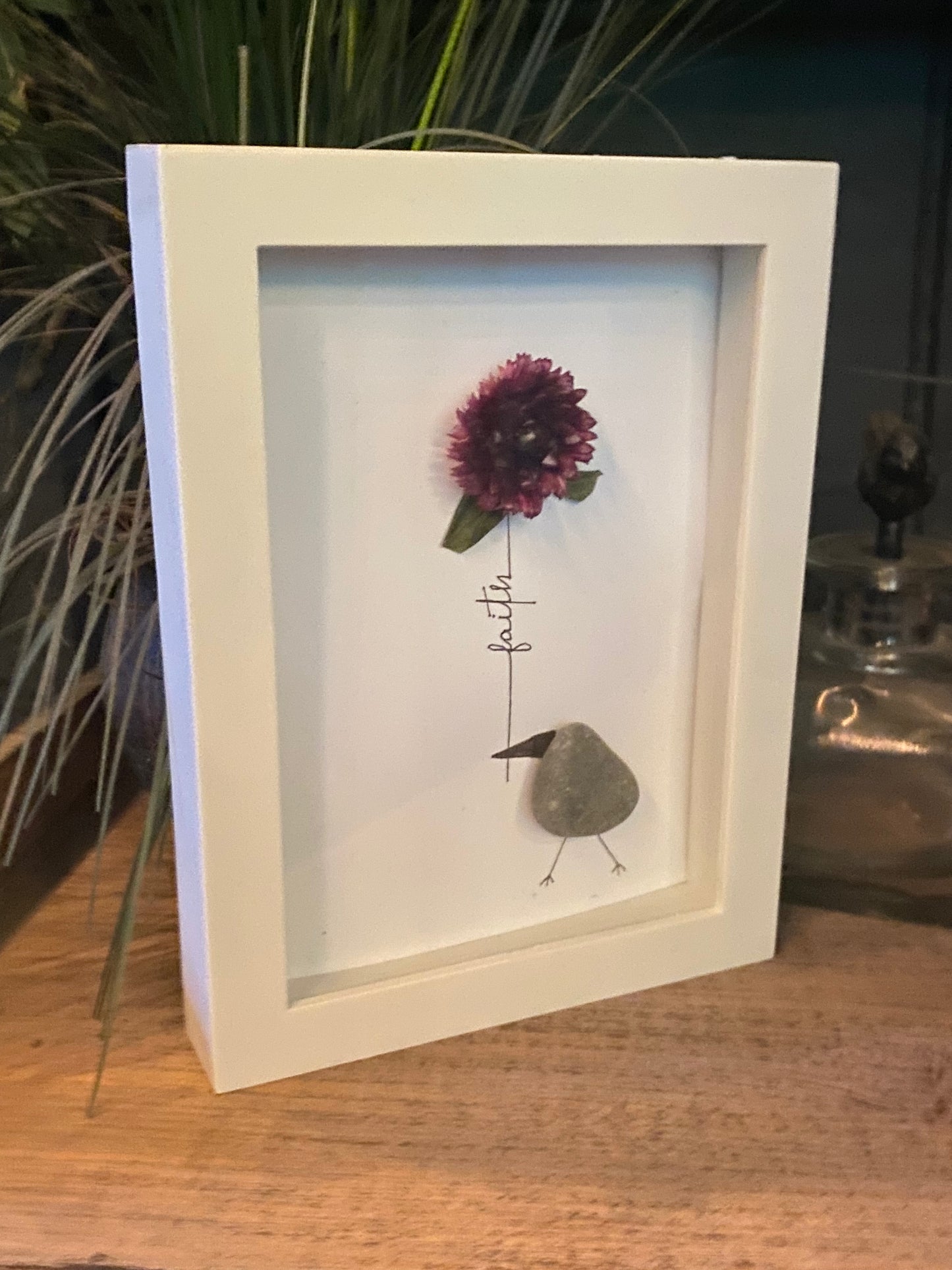 “Faith” (deep purple flower) Shadow Box Art