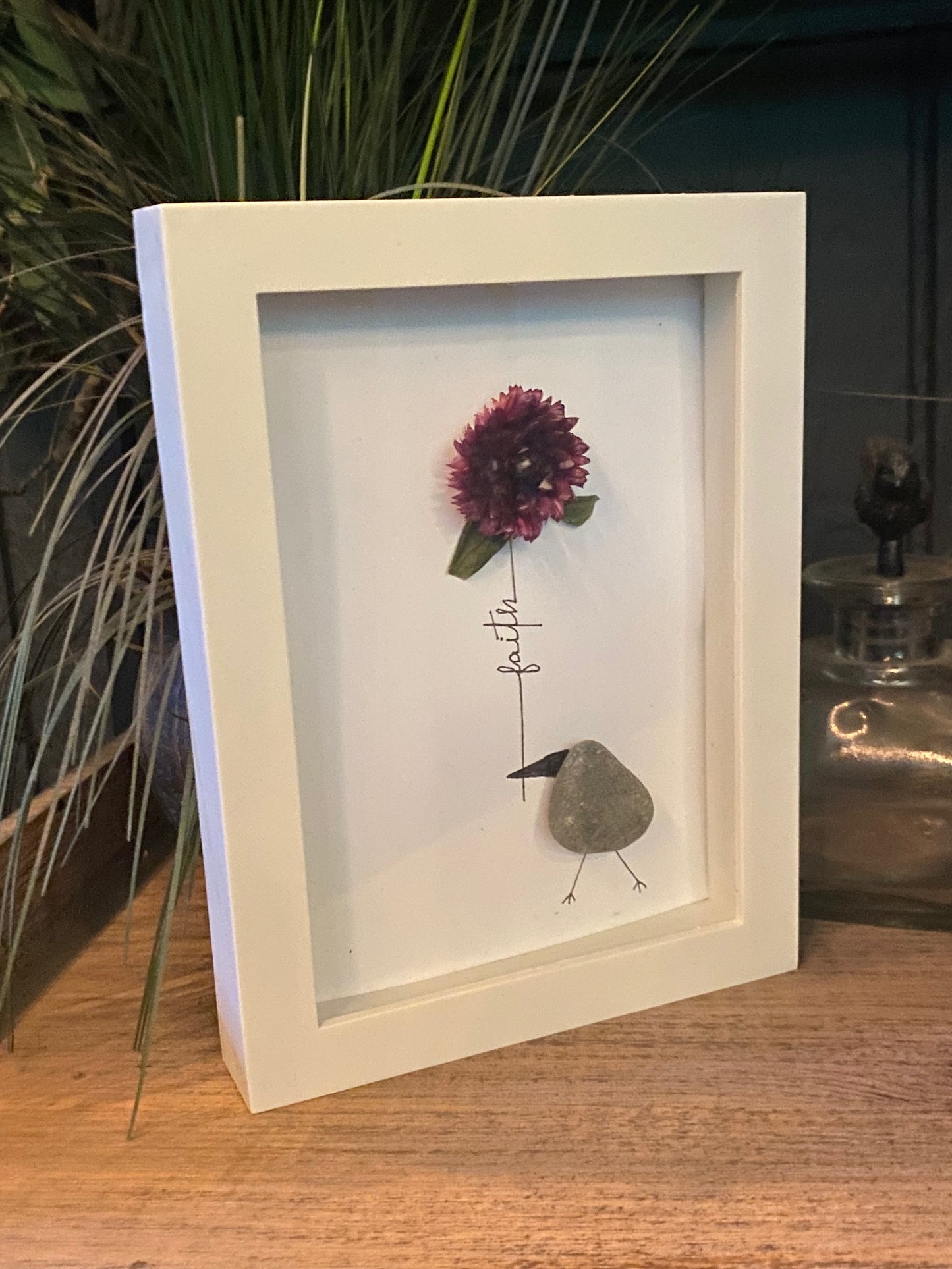 “Faith” (deep purple flower) Shadow Box Art