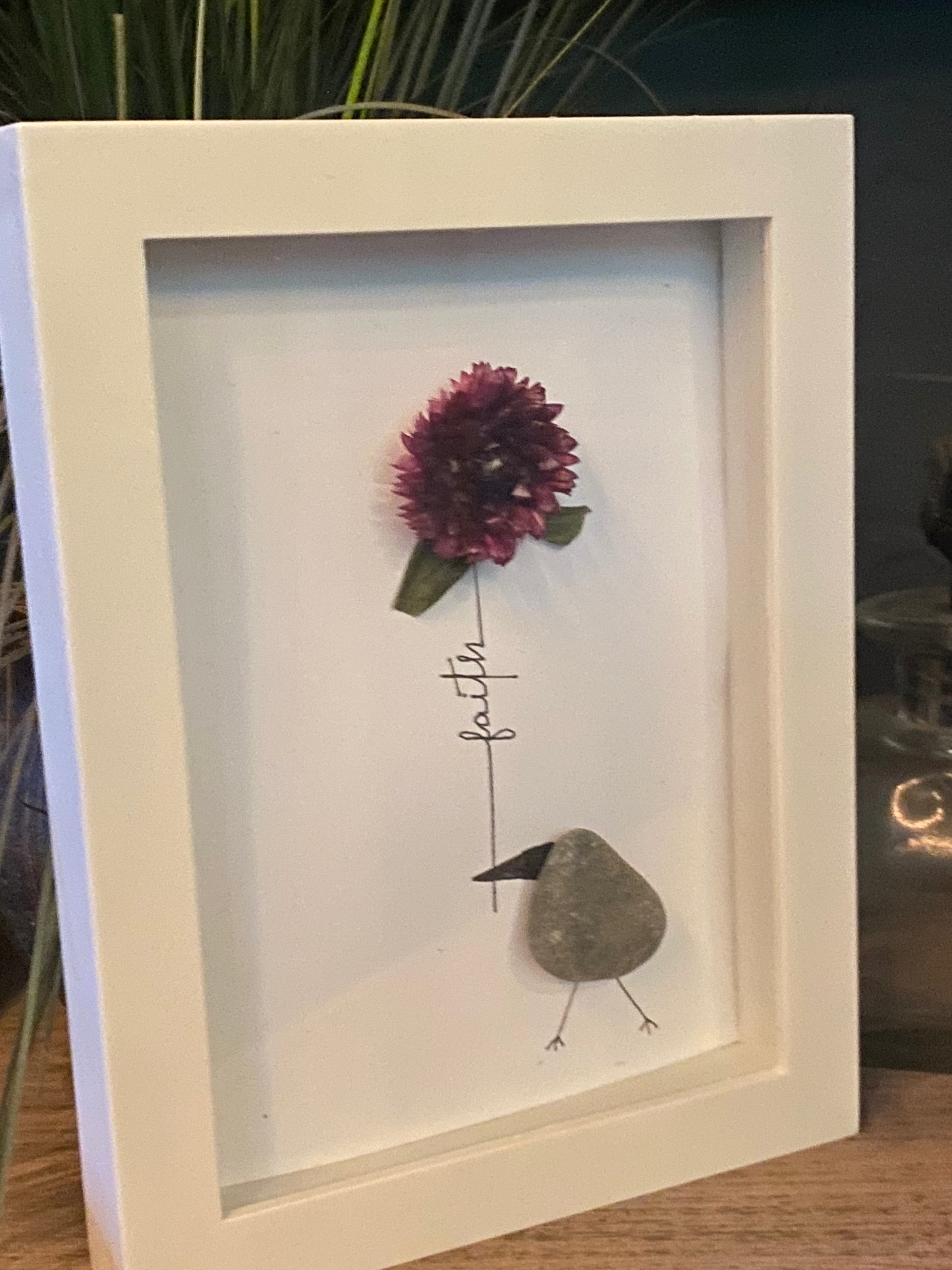 “Faith” (deep purple flower) Shadow Box Art